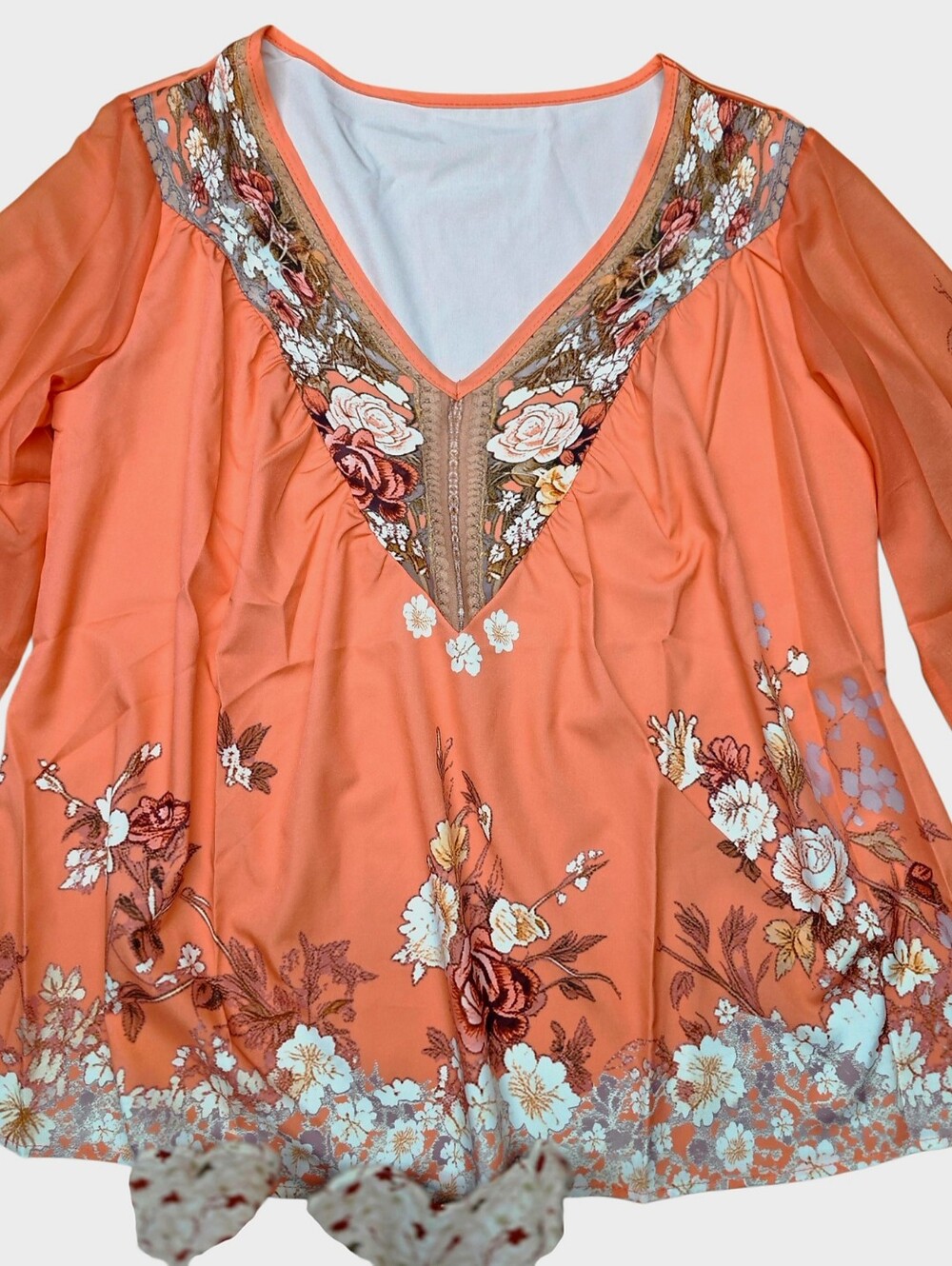 Coral Floral V-Neck Women's Top